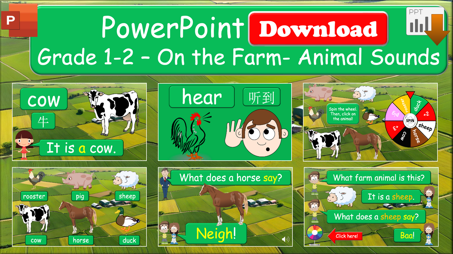 Grade 1-2 - ESL Lesson - On the Farm - Animal Sounds - PowerPoint Lesson