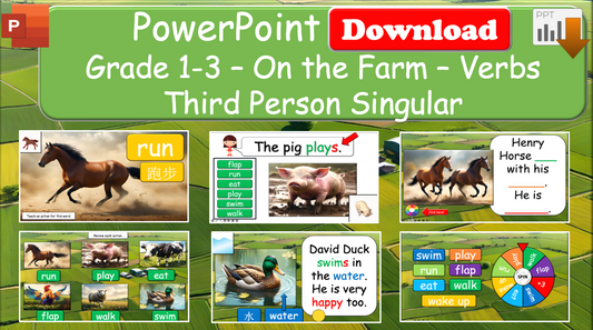 Grade 1-3 - ESL Lesson - On the Farm - Verbs - Third Person Singular - PowerPoint Lesson