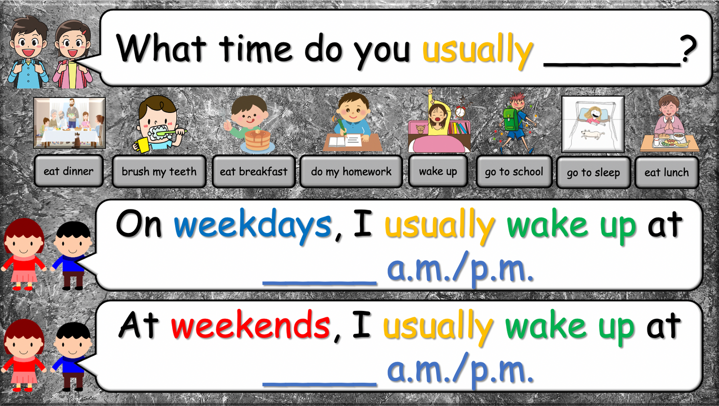 Grade 4 - ESL Lesson - Daily Routine / Time - PowerPoint Lesson