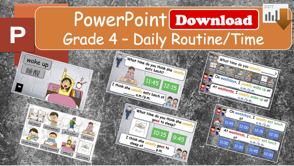 Grade 4 - ESL Lesson - Daily Routine / Time - PowerPoint Lesson