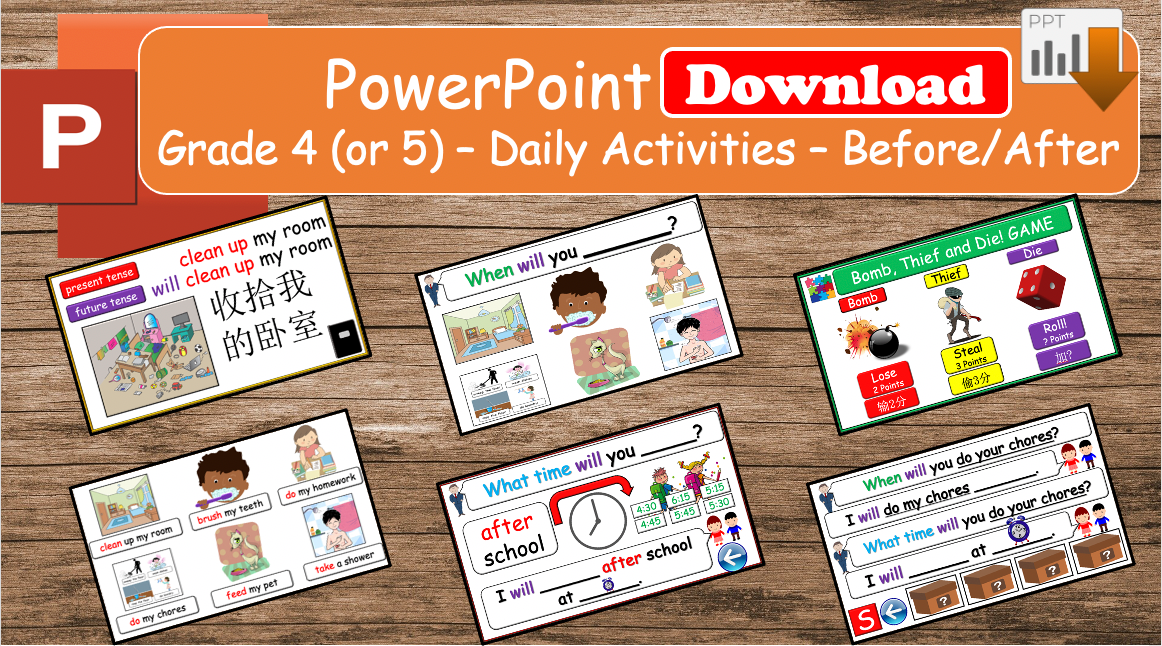 Grade 4 (or 5) - ESL Lesson - Daily Activities (Before/After) - PowerPoint Lesson