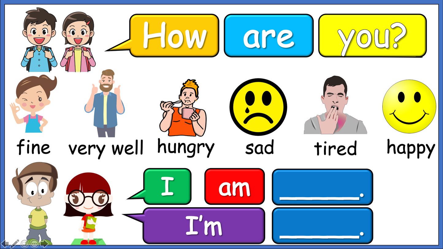 Grade 1-2 - ESL Lesson - First Day of School / How are you? Vocabulary Set 1 - PowerPoint Lesson