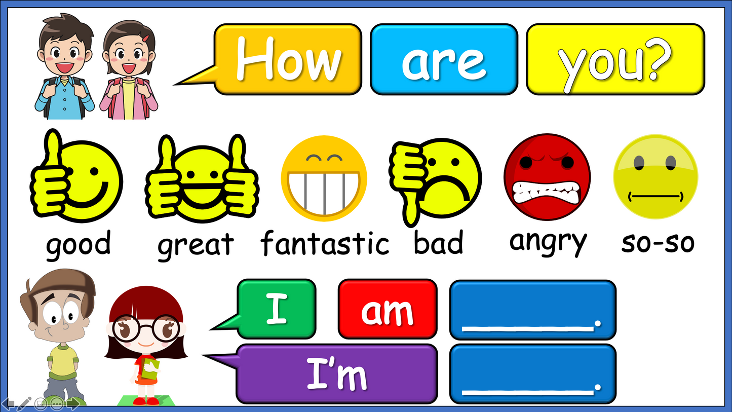 Grade 1-2 - ESL Lesson - First Day of School / How are you? Vocabulary Set 2 - PowerPoint Lesson