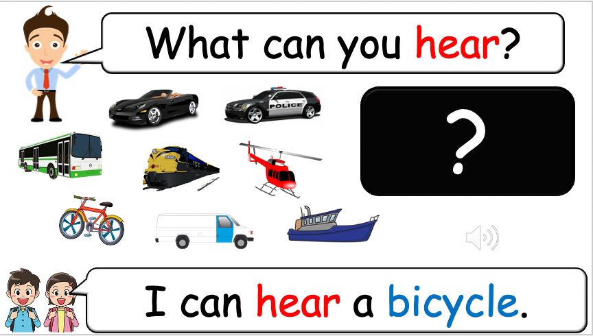 Grade 2 (or 1) - ESL Lesson - Vehicles - Part 2 - What can you hear? - PowerPoint Lesson