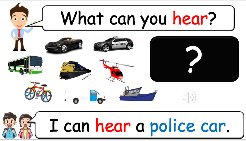 Grade 2 (or 1) - ESL Lesson - Vehicles - Part 2 - What can you hear? - PowerPoint Lesson