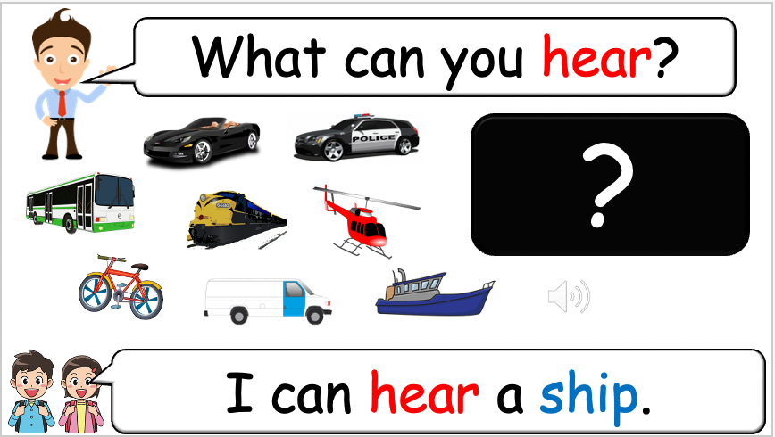 Grade 2 (or 1) - ESL Lesson - Vehicles - Part 2 - What can you hear? - PowerPoint Lesson