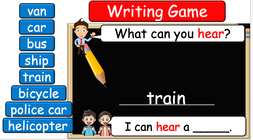 Grade 2 (or 1) - ESL Lesson - Vehicles - Part 2 - What can you hear? - PowerPoint Lesson