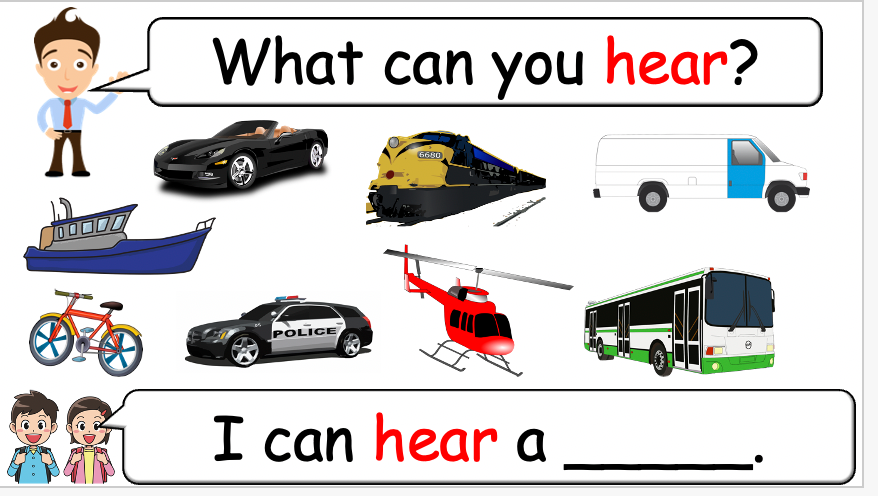 Grade 2 (or 1) - ESL Lesson - Vehicles - Part 2 - What can you hear? - PowerPoint Lesson