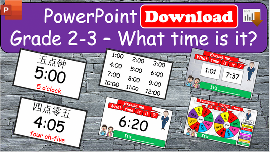 Grade 2-3 - ESL Lesson - What time is it? - PowerPoint Lesson