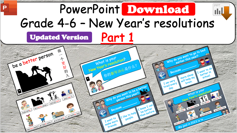 Grade 4-6 - ESL Lesson - New Year's resolutions - Part 1 - PowerPoint Lesson