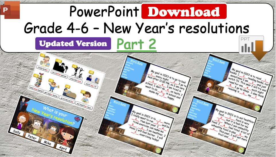 Grade 4-6 - ESL Lesson - New Year's resolutions - Part 2 - PowerPoint Lesson