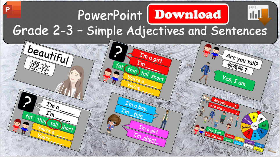 Grade 2-3 - ESL Lesson - Simple Adjectives and Sentences - PowerPoint Lesson