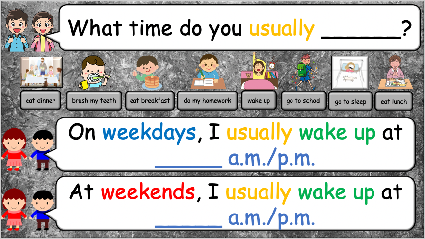 Grade 4 - ESL Lesson - What time is it? (Harder Version) / Daily Routine - COMBO Deal - 2 PowerPoints