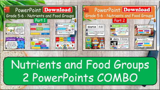 Grade 5-6 - ESL Lesson - Nutrients and Food Groups - Part 1 and 2 Combo deal - 2 PowerPoint Lessons