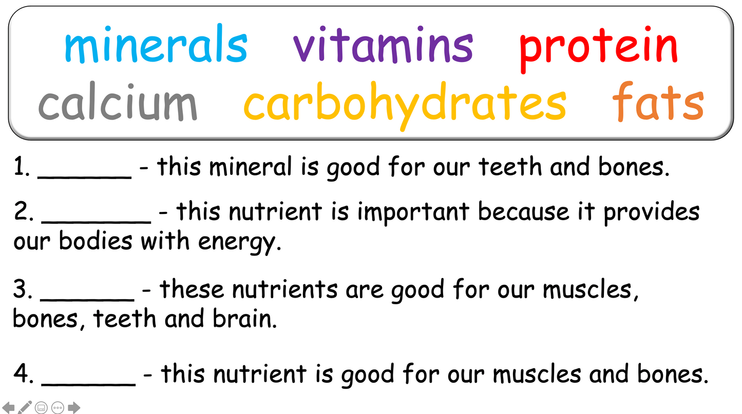 Grade 5-6 - ESL Lesson - Nutrients and Food Groups - Part 1 - PowerPoint Lesson