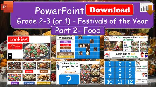 Grade 2-3 (or 1) - ESL Lesson - Festivals of the Year - Part 2 - Food - PowerPoint Lesson
