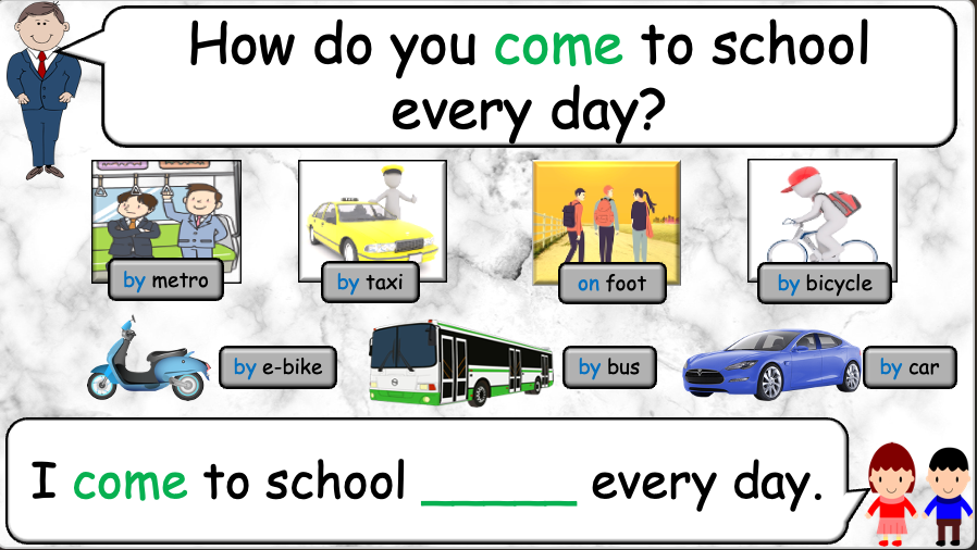 Grade 4 - ESL Lesson - How do you come to school? - PowerPoint Lesson
