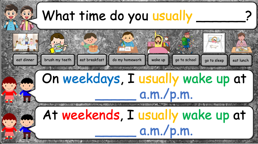 Grade 4 - ESL Lesson - Daily Routine / Time - PowerPoint Lesson