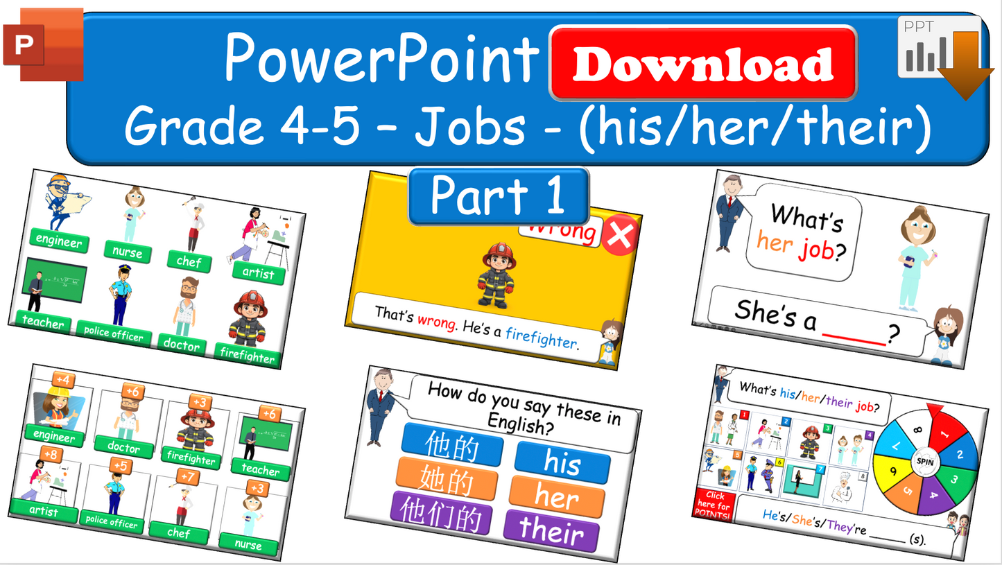 Grade 4-5 - ESL Lesson - Jobs - Part 1, 2, and 3 - COMBO Bundle DEAL - 3 PowerPoints