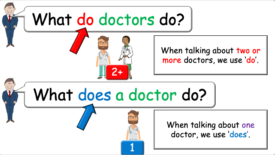 Grade 4-5 - ESL Lesson - Jobs - Part 2 - Using do/does and verbs - PowerPoint Lesson