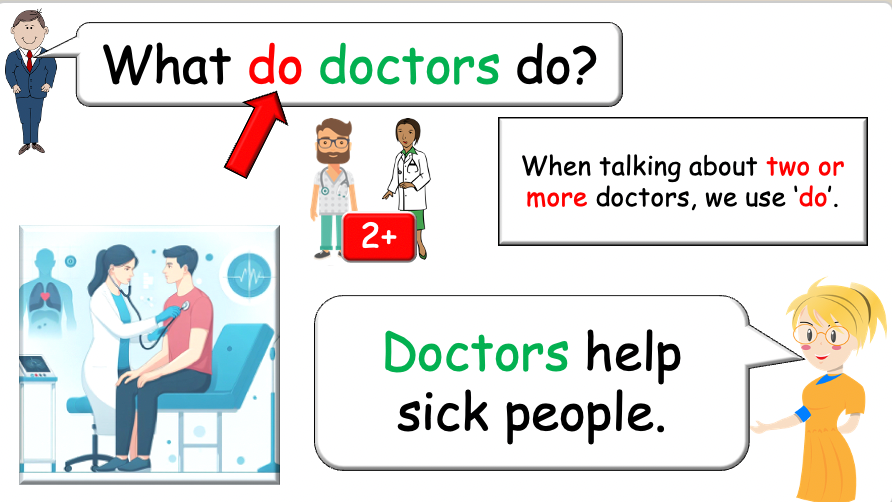 Grade 4-5 - ESL Lesson - Jobs - Part 2 - Using do/does and verbs - PowerPoint Lesson