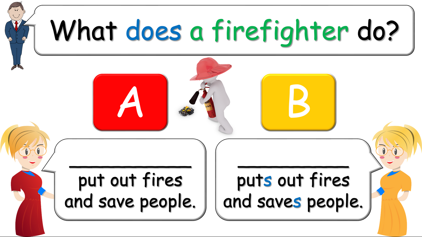 Grade 4-5 - ESL Lesson - Jobs - Part 2 - Using do/does and verbs - PowerPoint Lesson