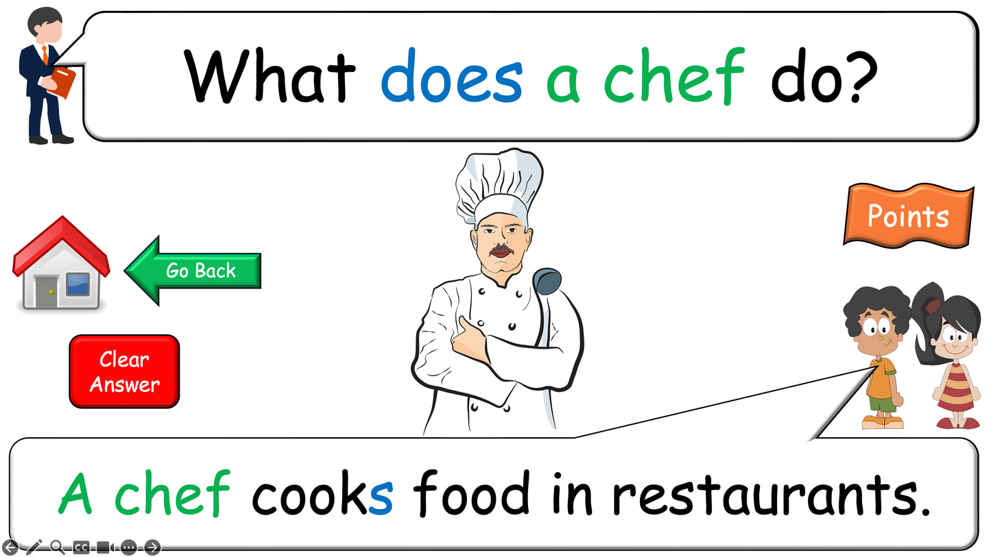 Grade 4-5 - ESL Lesson - Jobs - Part 2 - Using do/does and verbs - PowerPoint Lesson