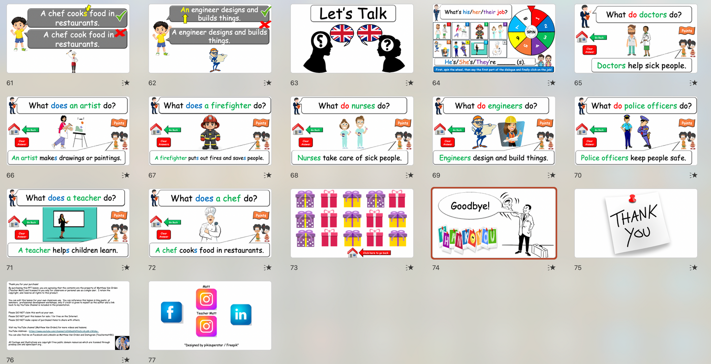 Grade 4-5 - ESL Lesson - Jobs - Part 2 - Using do/does and verbs - PowerPoint Lesson