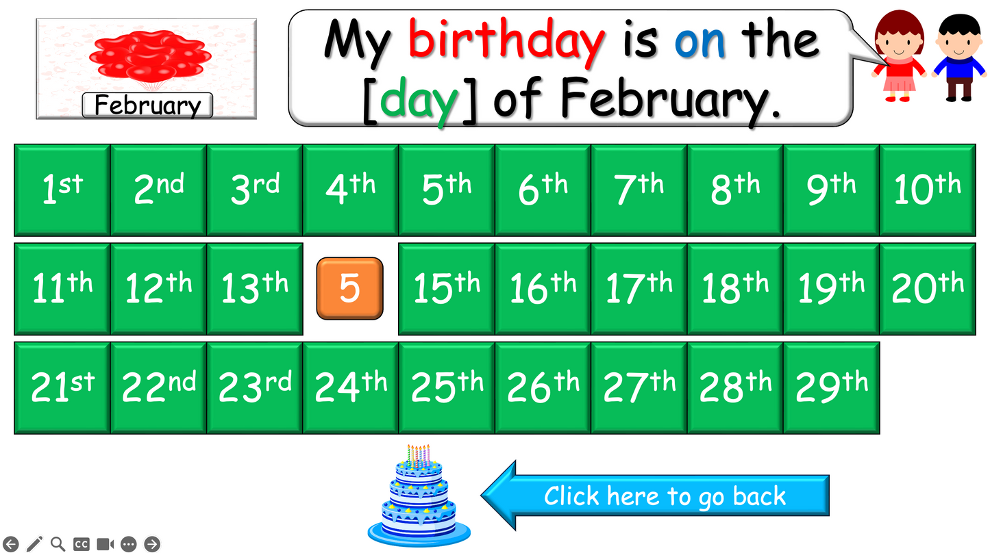 Grade 3-4 - ESL Lesson - Ordinal Numbers and Birthdays - Part 2 - PowerPoint Lesson