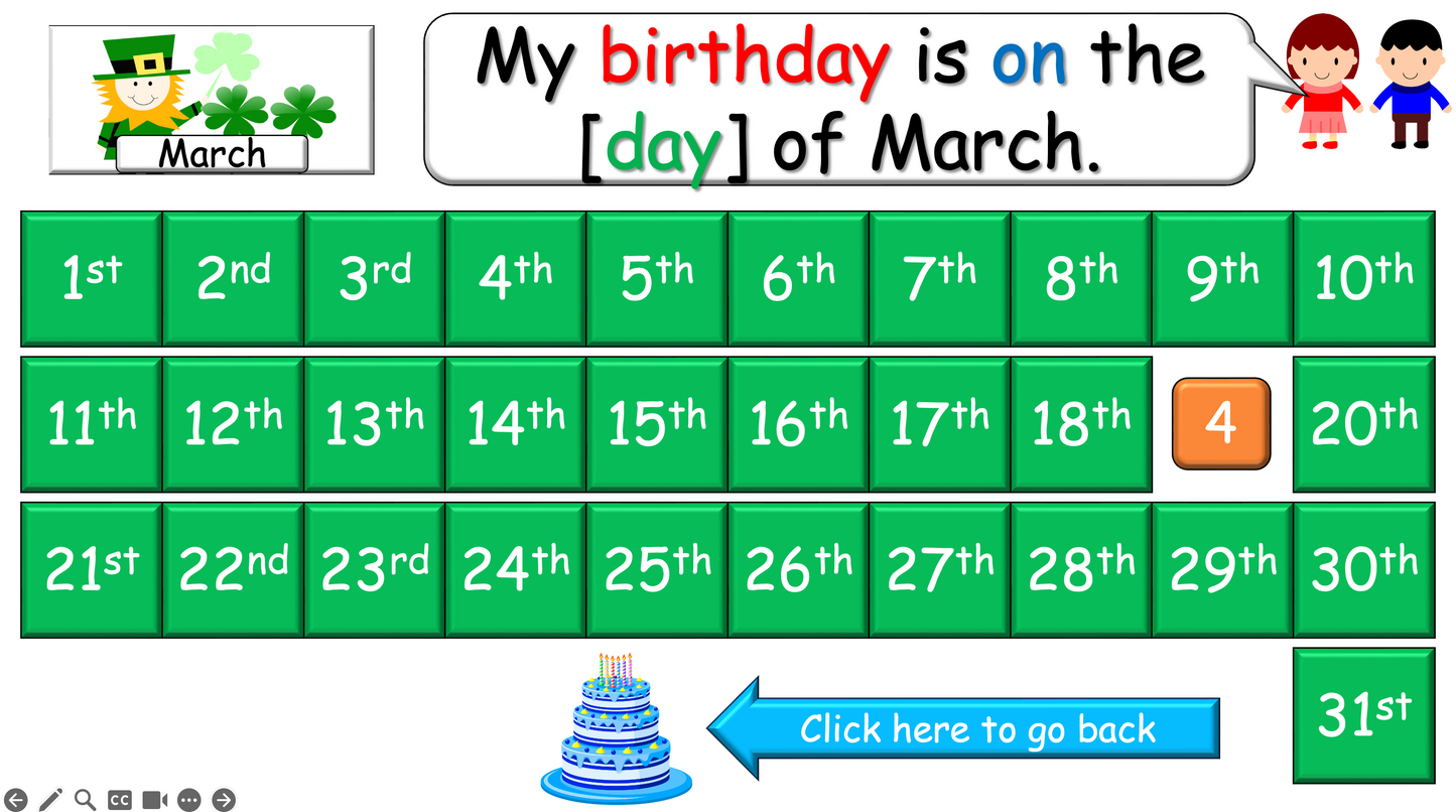 Grade 3-4 - ESL Lesson - Ordinal Numbers and Birthdays - Part 2 - PowerPoint Lesson