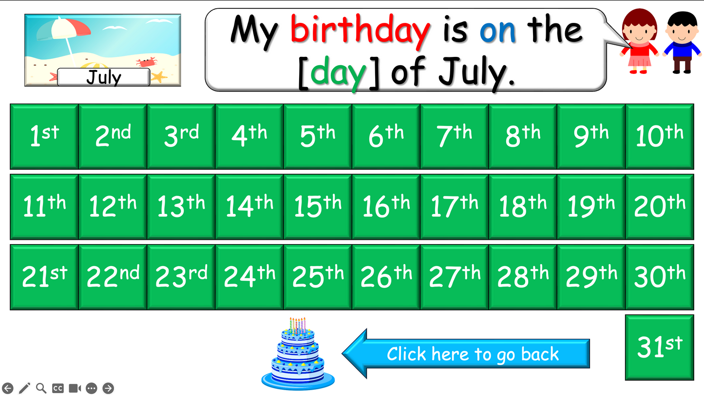 Grade 3-4 - ESL Lesson - Ordinal Numbers and Birthdays - Part 2 - PowerPoint Lesson