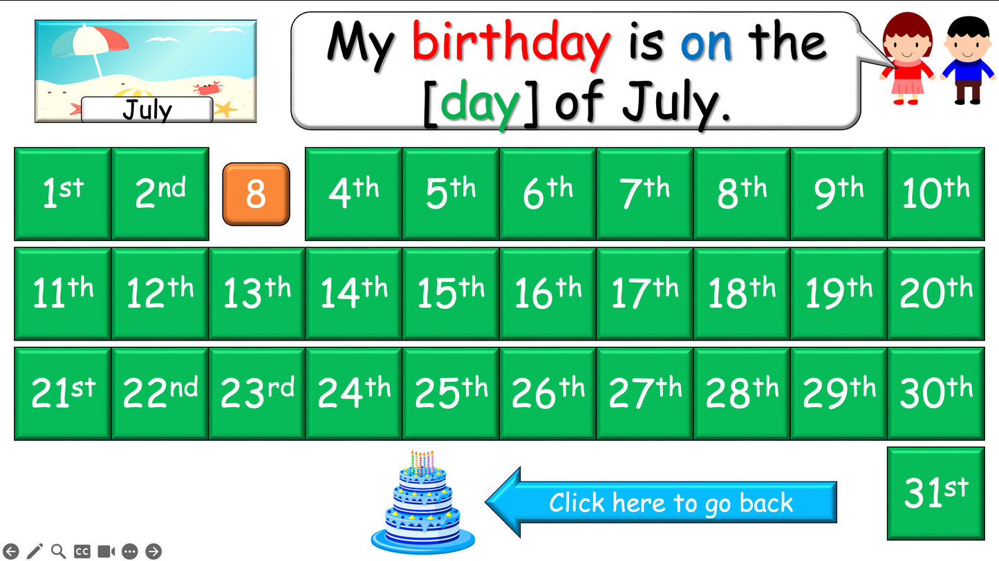 Grade 3-4 - ESL Lesson - Ordinal Numbers and Birthdays - Part 2 - PowerPoint Lesson