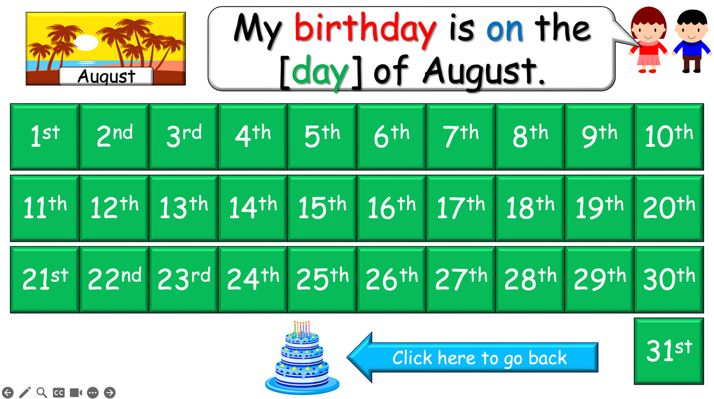 Grade 3-4 - ESL Lesson - Ordinal Numbers and Birthdays - Part 2 - PowerPoint Lesson