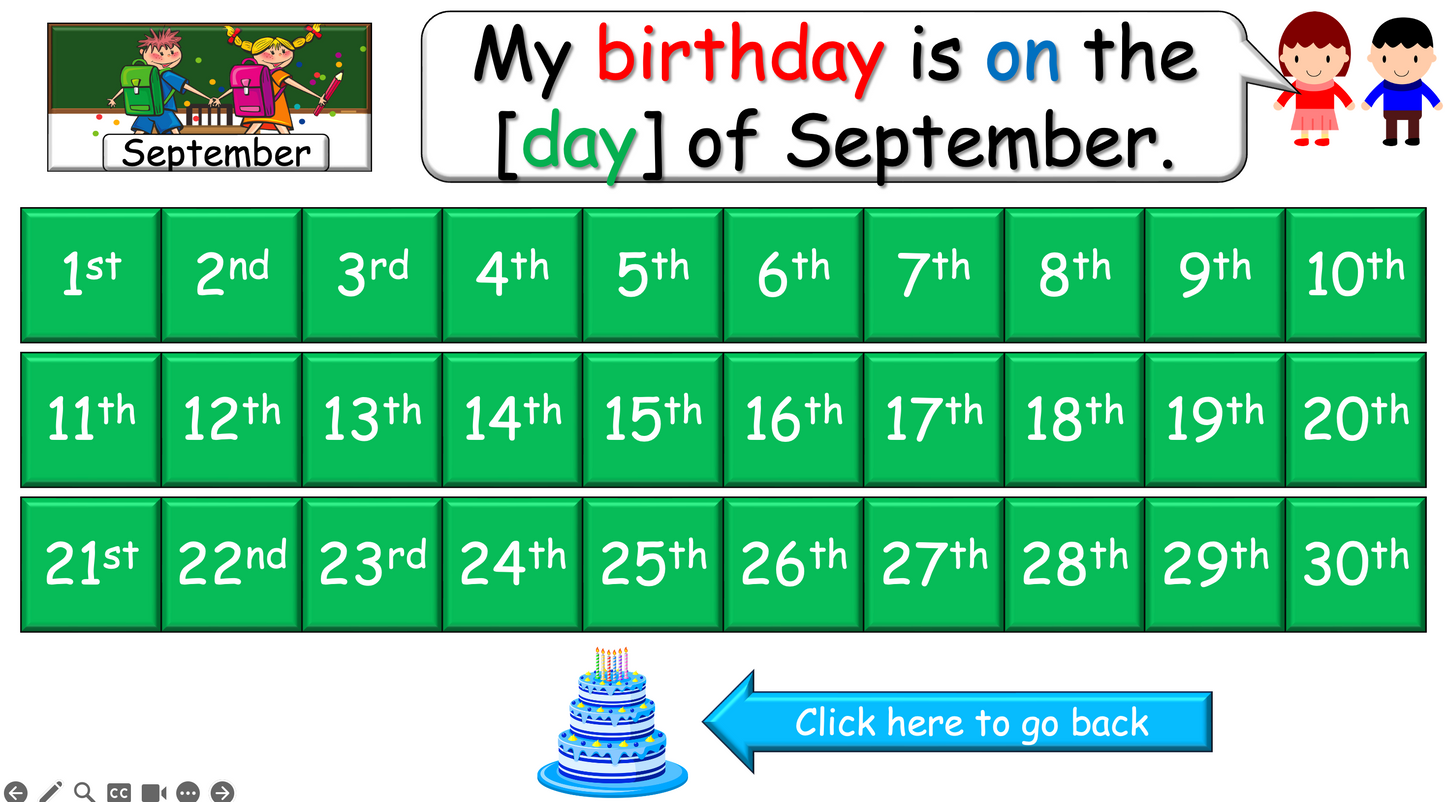 Grade 3-4 - ESL Lesson - Ordinal Numbers and Birthdays - Part 2 - PowerPoint Lesson