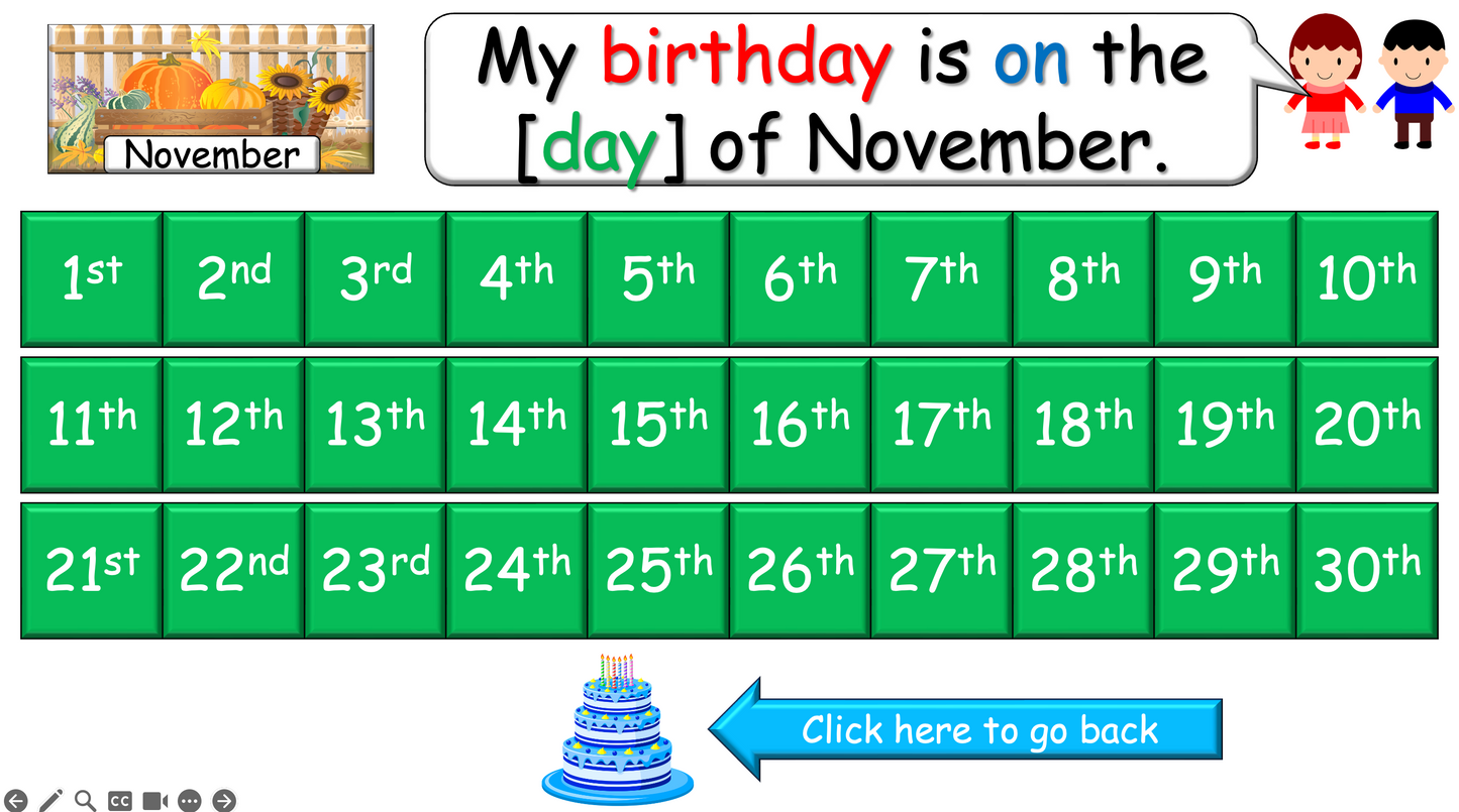 Grade 3-4 - ESL Lesson - Ordinal Numbers and Birthdays - Part 2 - PowerPoint Lesson