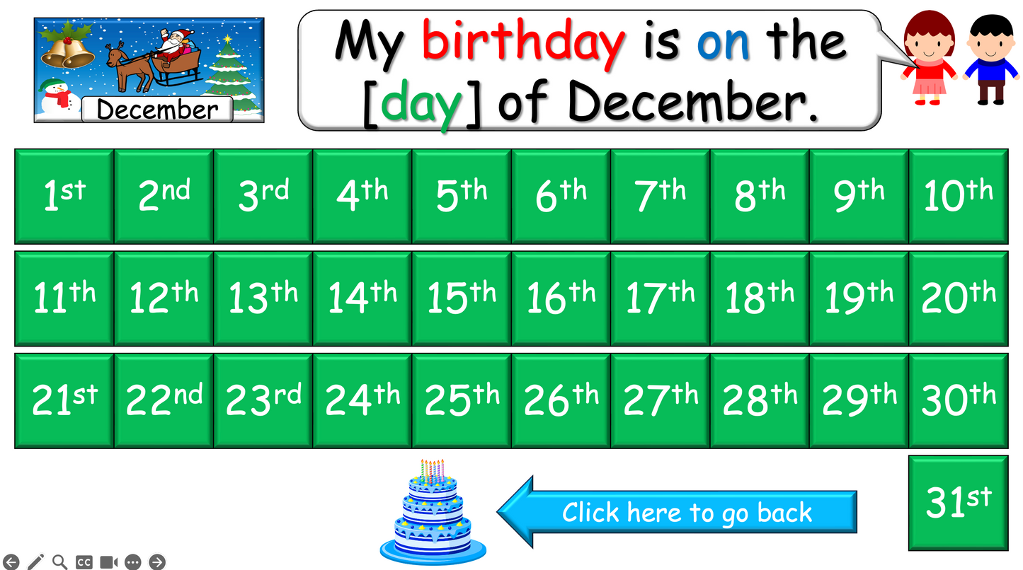 Grade 3-4 - ESL Lesson - Ordinal Numbers and Birthdays - Part 2 - PowerPoint Lesson