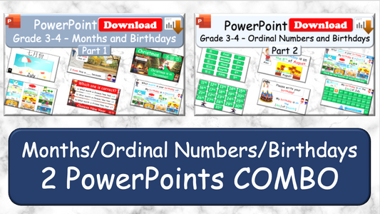 Grade 3-4 - ESL Lesson - Months/Ordinal Numbers/Birthdays - Part 1 and 2 - PowerPoint Lessons
