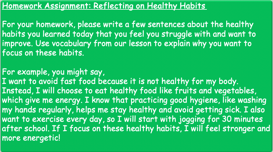 Grade 6-8 - ESL Lesson - Healthy Habits - Part 2