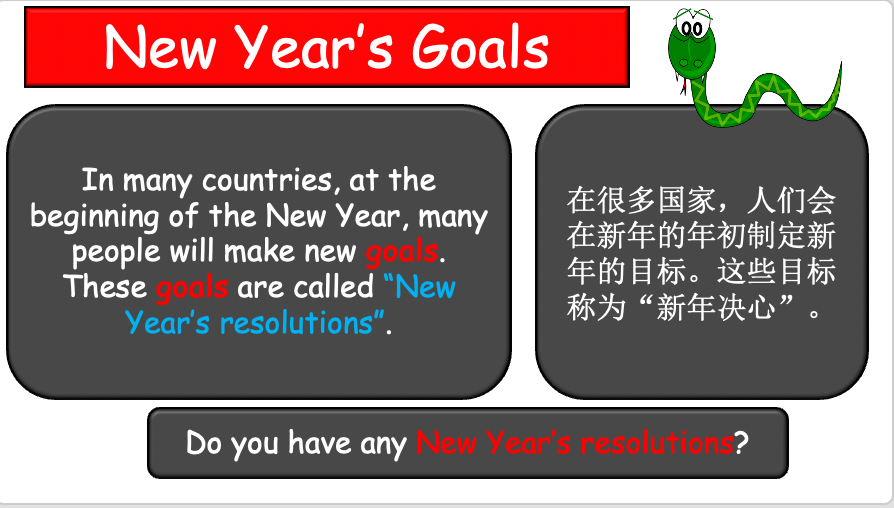 Grade 4-6 - ESL Lesson - New Year's resolutions - Part 1 - PowerPoint Lesson