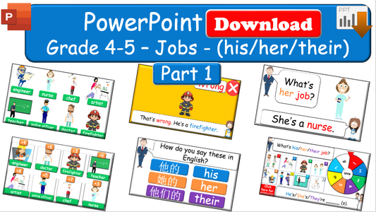Grade 4-5 - ESL Lesson - Jobs - Part 1 - (his/her/their) - PowerPoint Lesson