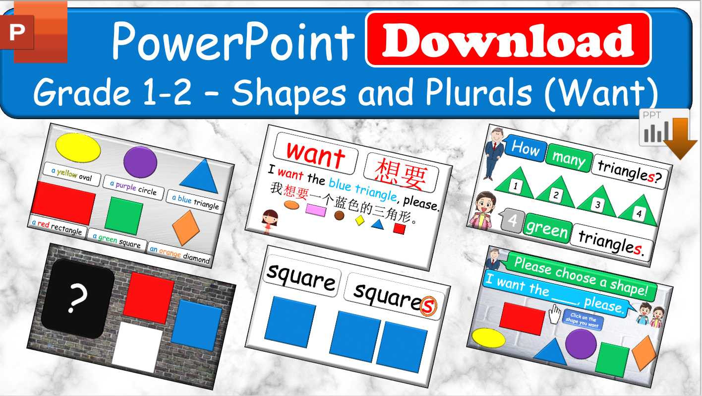 Grade 1-2 - ESL Lesson - Shapes and Plurals (Want) - PowerPoint Lesson