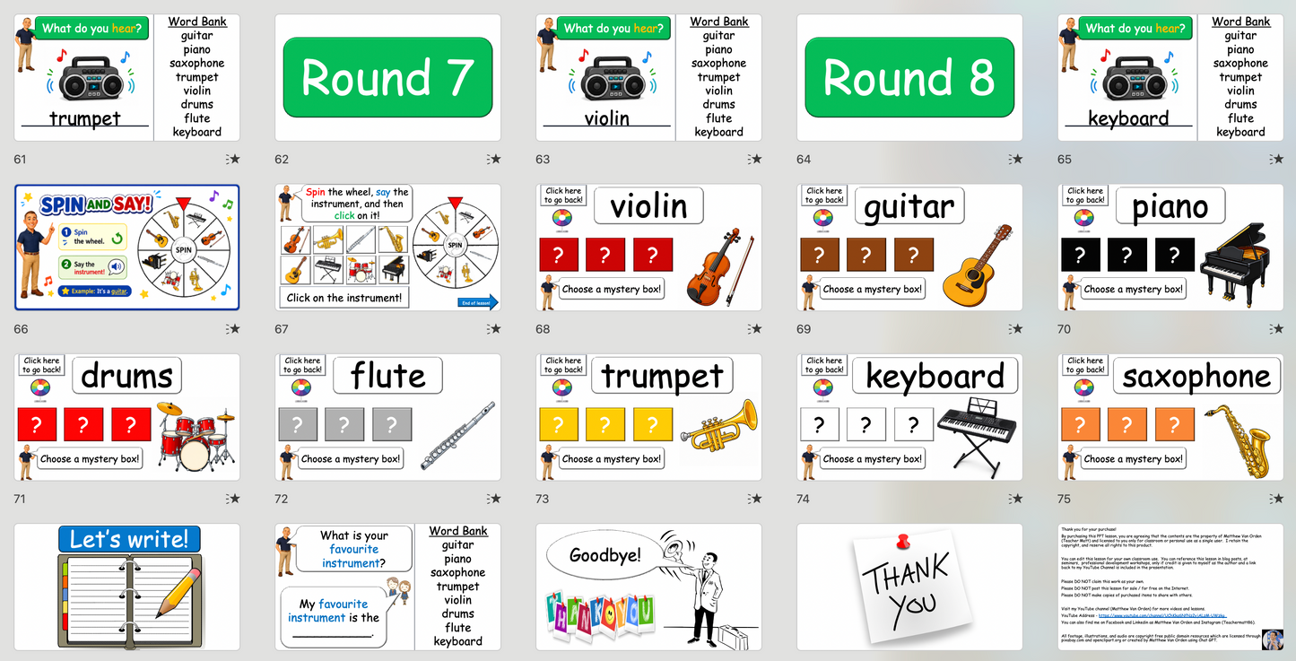 Grade 2-3 - ESL Lesson - Musical Instruments - Part 1 and 2 Combo