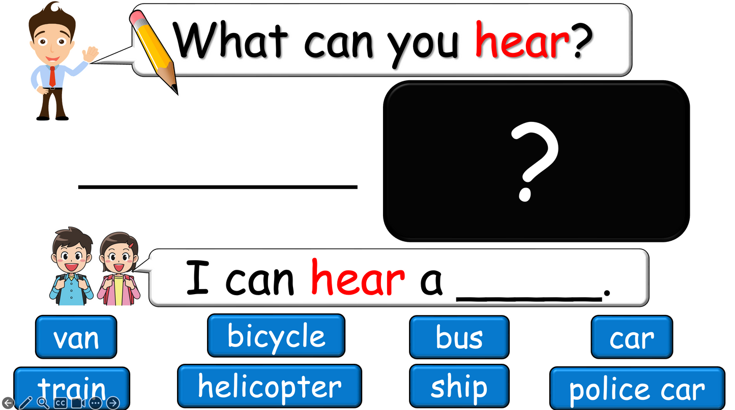 Grade 2 - ESL Lesson - Vehicles - Part 2 - What can you hear? - PowerPoint Lesson