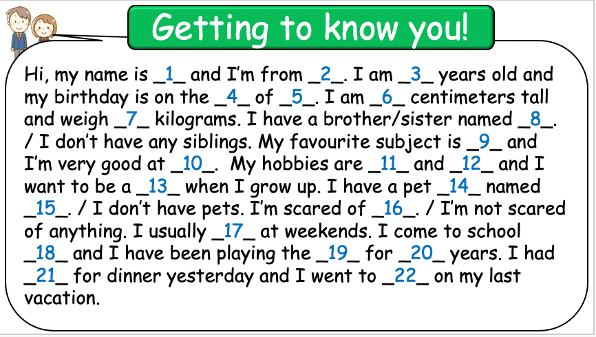 Grade 5-6 - First Day of School - Getting to know you - PowerPoint Les ...