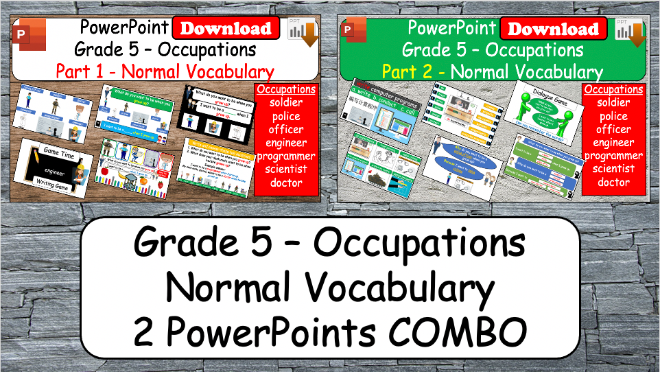 Grade 5 - ESL Lesson - Occupations - Part 1 and 2 - Normal Vocabulary - COMBO DEAL!