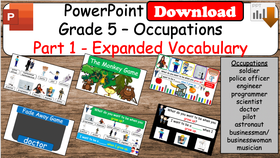 Grade 5 - ESL Lesson - Occupations - Part 1 and 2 - Expanded Vocabulary - COMBO DEAL!