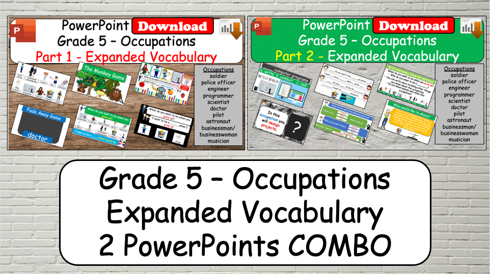 Grade 5 - ESL Lesson - Occupations - Part 1 and 2 - Expanded Vocabulary - COMBO DEAL!