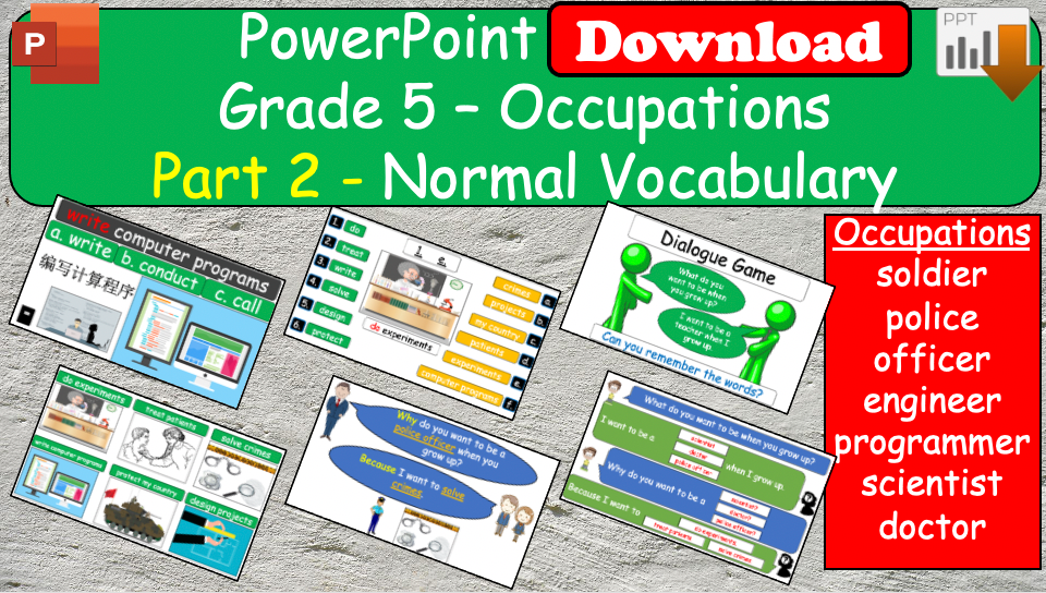 Grade 5 - ESL Lesson - Occupations - Part 2 - Normal Vocabulary - PowerPoint Lesson