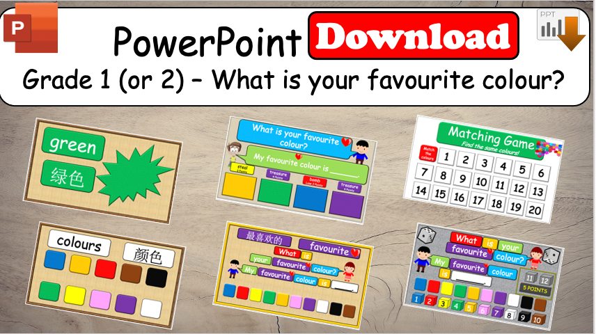 Grade 1-2 - ESL Lesson - What's your favourite colour? / What do you have? Classroom Objects - 2 PowerPoint COMBO