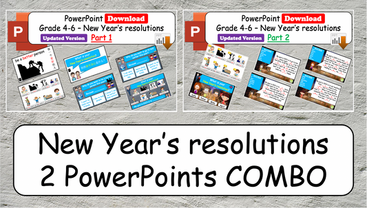 Grade 4-6 - ESL Lesson - New Year's resolutions - Part 1 and 2 COMBO Deal - 2 PowerPoint Lessons